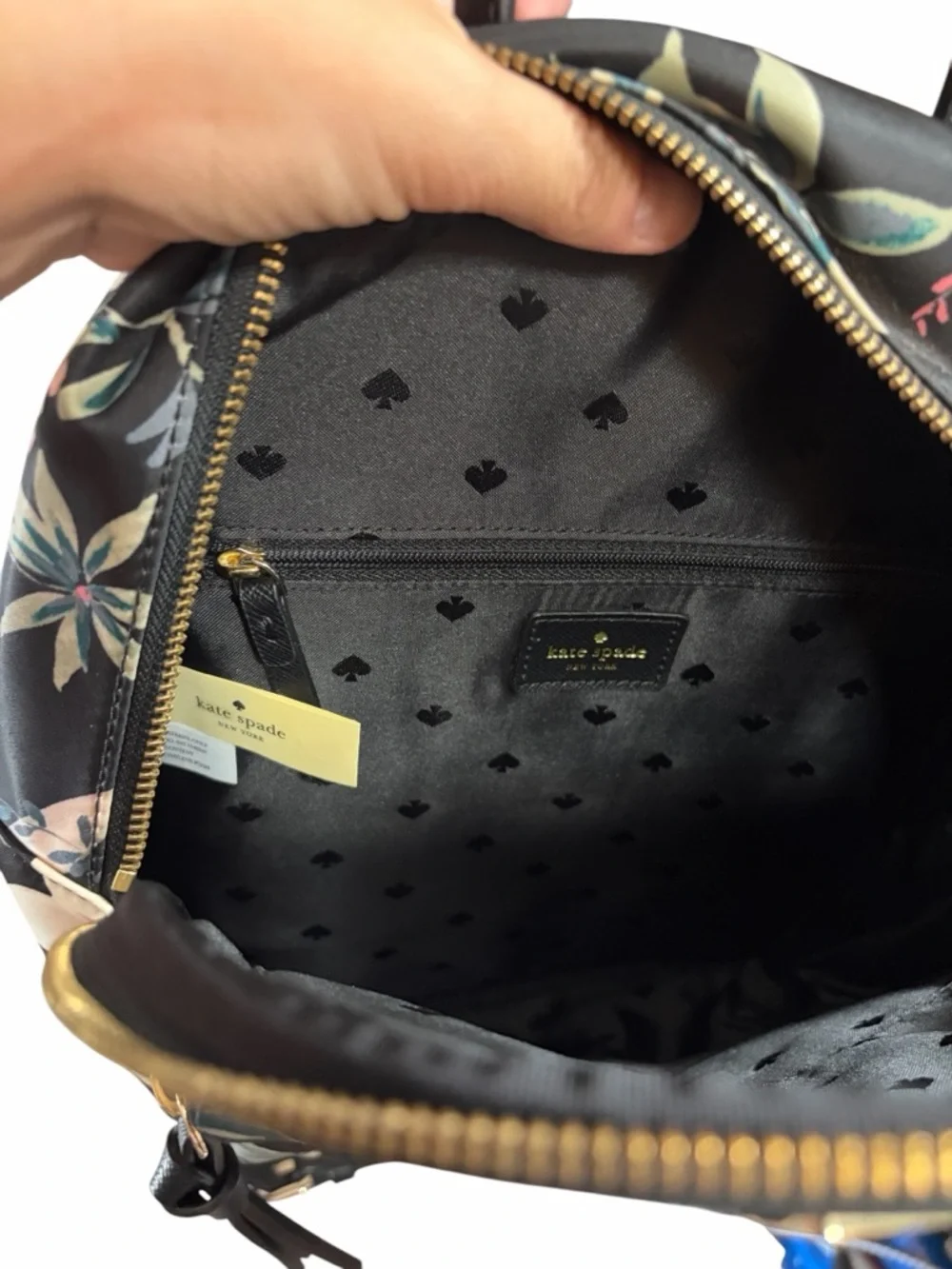 Kate Spade Botanical‎ Print Bradley Nylon Backpack Black Saffiano Leather Straps